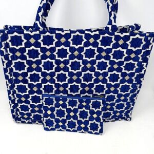 Moroccan‎ Tapestry Book Tote Shoulder Bag & Pouch Cobalt Blue Boho Resortwear